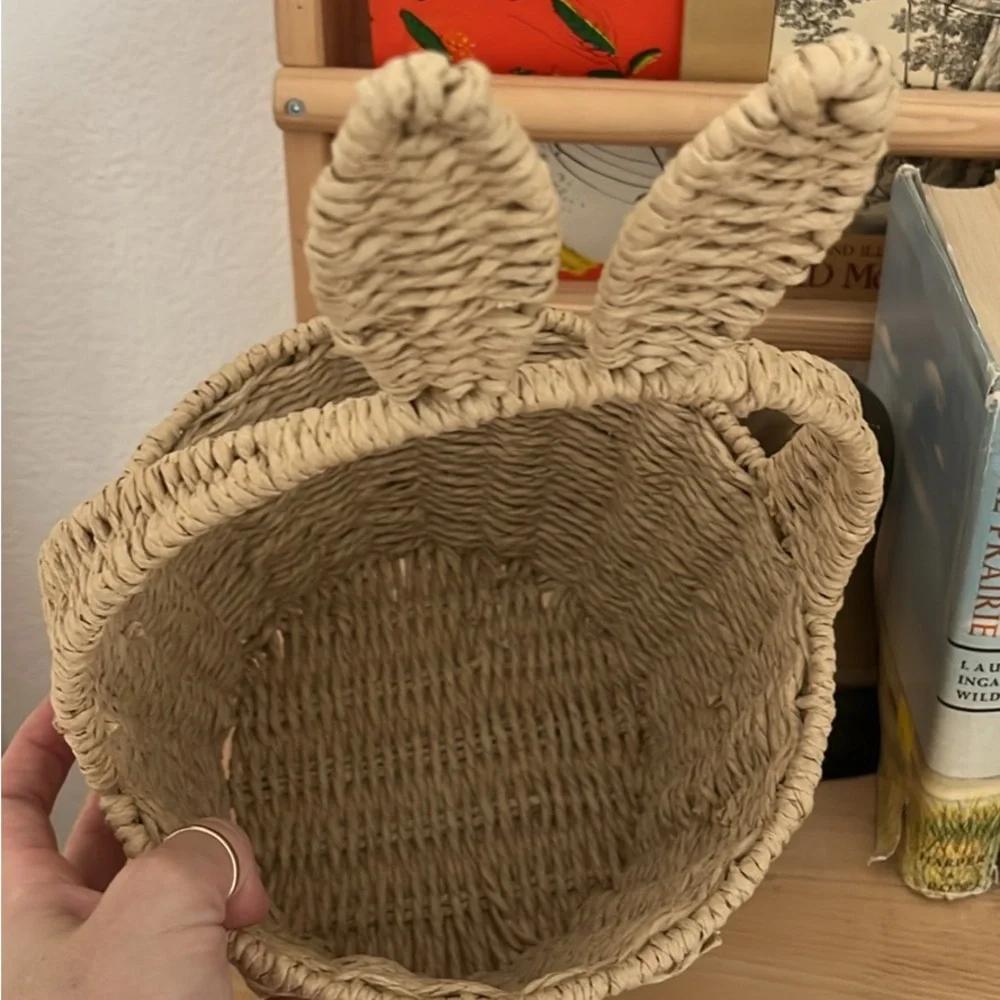Woven Rattan Wicker Bunny Ear Easter Storage Basket - Tan